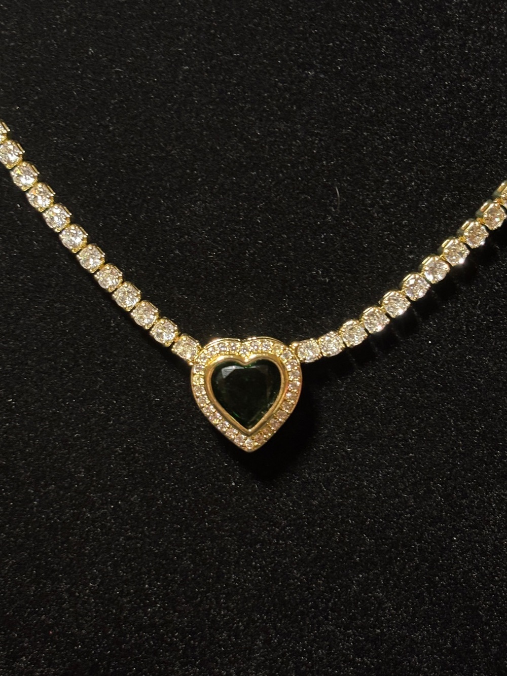 3.2mm Yellow Gold Emerald Green Heart Halo CZ Tennis Necklace 19in. - Picture 16 of 16